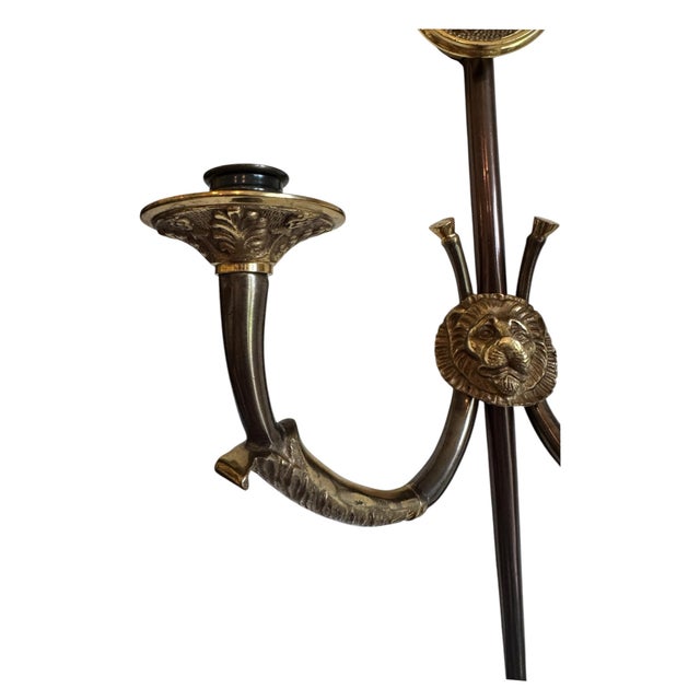 Pair of Neoclassical Versace-Style Brass Medusa and Lion Head Sconces For Sale In Phoenix - Image 6 of 10