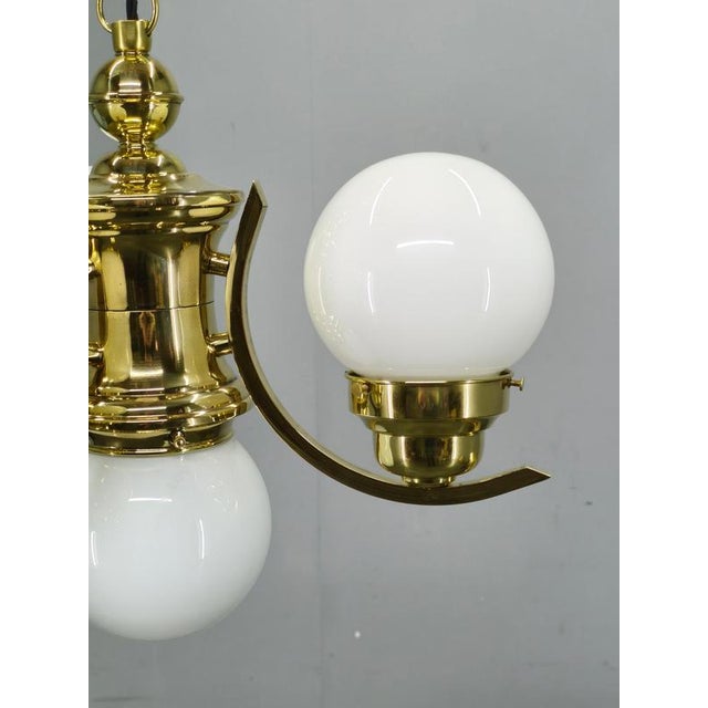 Art Deco Czech Brass Chandelier with Milk Glass Globes, 1930s For Sale - Image 10 of 13