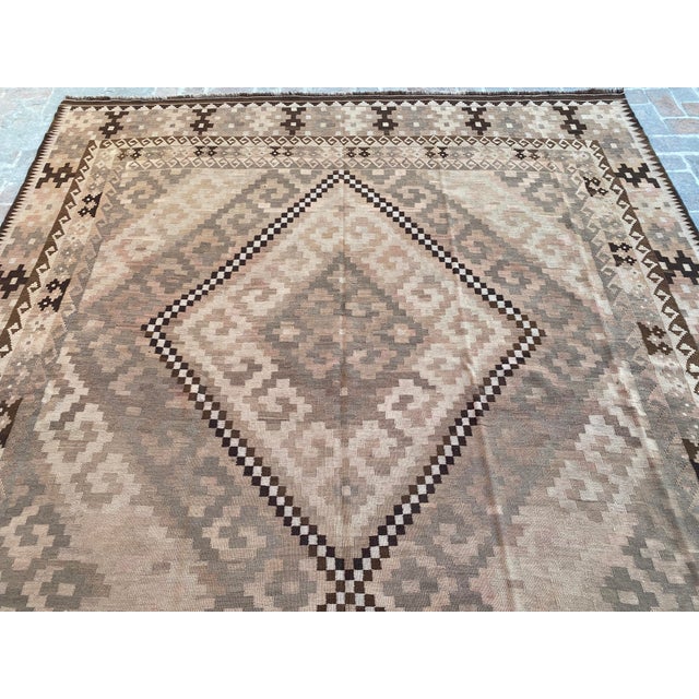 1990s Handwoven Vintage Kilim Rug in Beige, Brown and Soft Gray, 9.6 X 16.1 Ft For Sale - Image 5 of 15