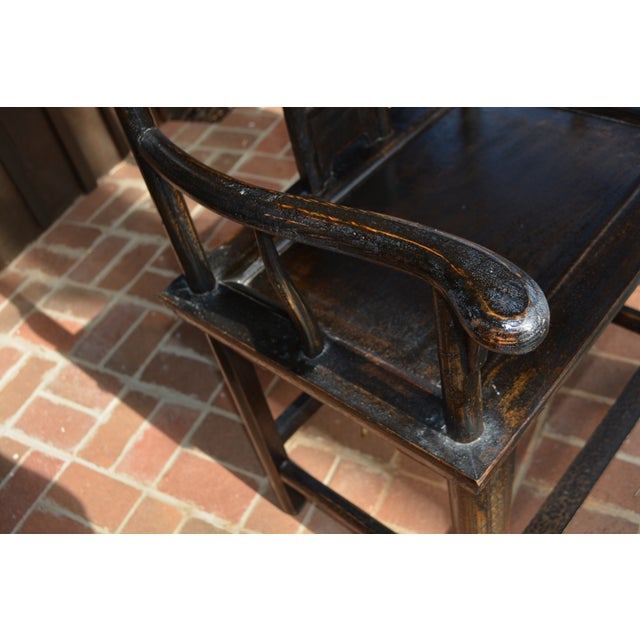 1980s Arhaus Wooden Oriental High Back Ming Style Side Decorative Chair W/ Yoke Back For Sale - Image 5 of 18