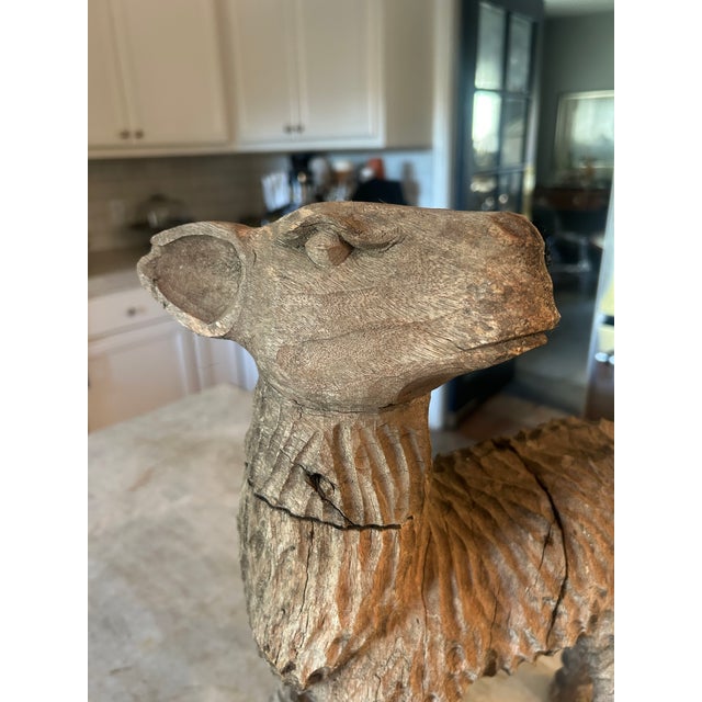 Antique European Folk Art Carved Wooden Sheep Sculpture For Sale - Image 10 of 11