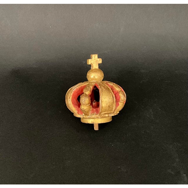 Rare small antique religious crown in carved and gilt wood, probably Iberian and possibly Spanish, dating from the 18th...