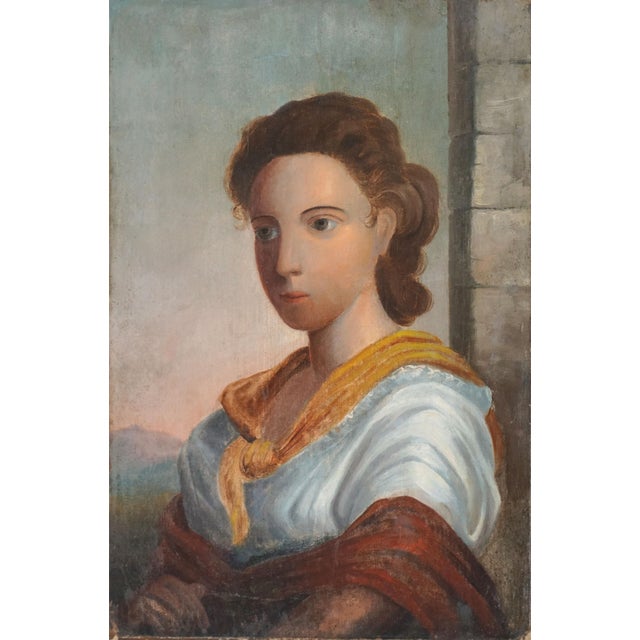 Charming 19th Century Italian School portrait of peasant girl by unknown artist, circa 1840. Partial signature lower right...