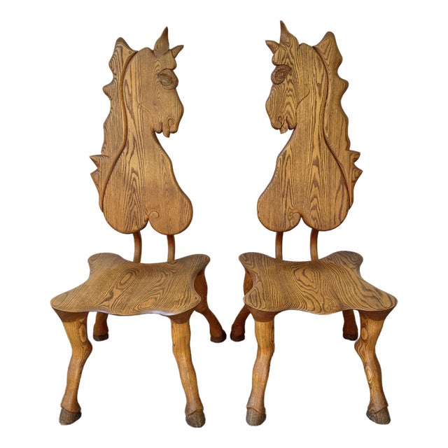 Pair of 1980 Andrew Willner Horse Chairs/Signed and Dated For Sale
