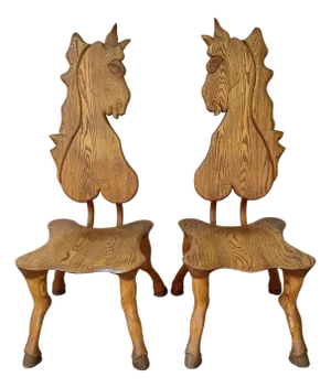 Pair of 1980 Andrew Willner Horse Chairs/Signed and Dated