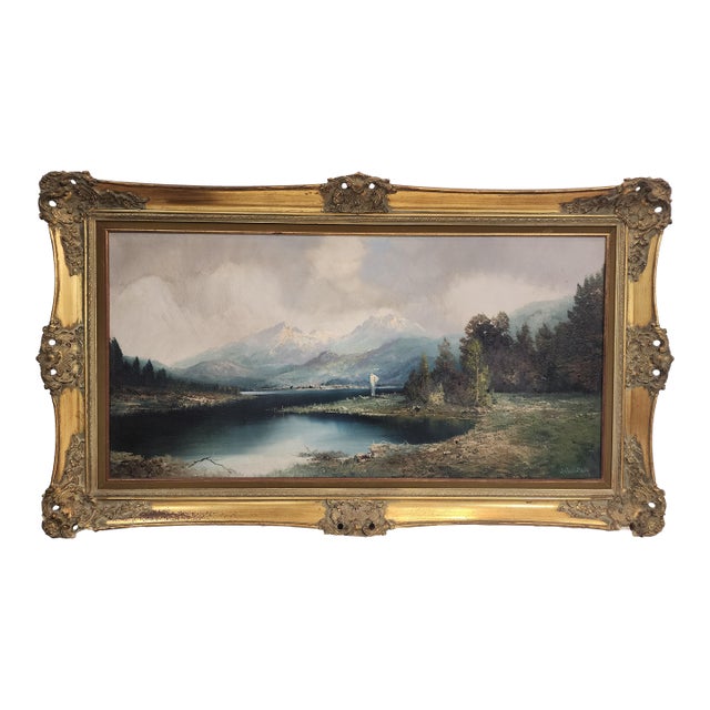 Mid 20th Century Gorgeous Original Oil Landscape Painting in the Style of the Hudson River Schools For Sale