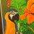 Mid-Century Modern Vintage Original Tropics Print by Y. Hughs of Toucans With Illustrated Matt & Orange Frame For Sale - Image 3 of 12