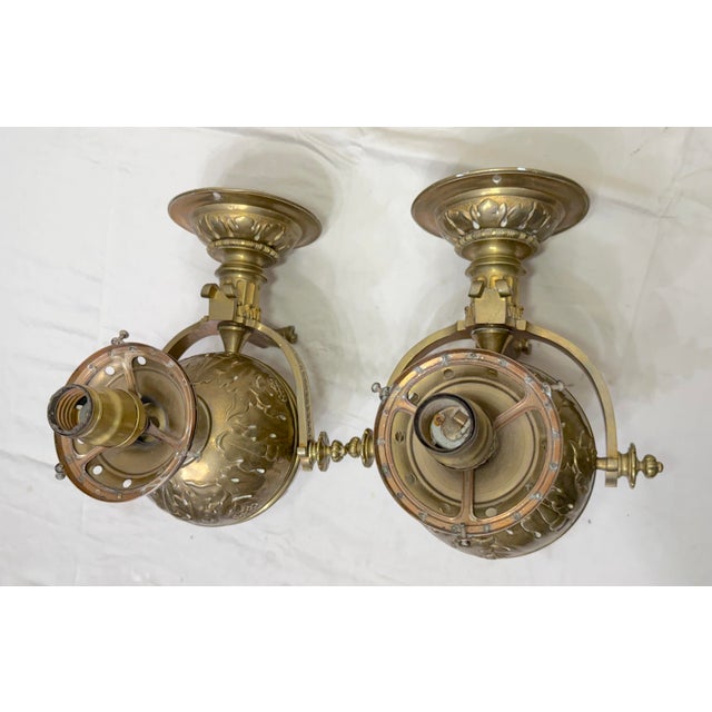 Large Heavy Pair Antique 1800's Electric Sphere Brass Wall Gas Sconces Fixture For Sale - Image 14 of 18