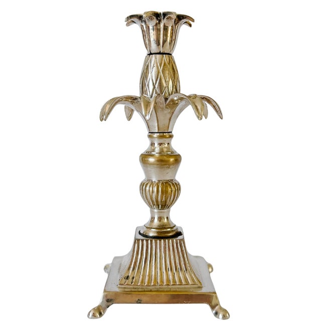Vintage Hollywood Regency Silver Plated Brass Pineapple Candlesticks - A Pair For Sale - Image 4 of 10