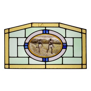 Art Deco Stained Glass Panel Depicting Runners in Motion, Belgium, 1910s For Sale