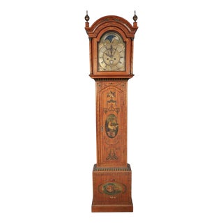 Scottish Grandfather Clock Moonphase Longcase Painted Satinwood, 1830 For Sale