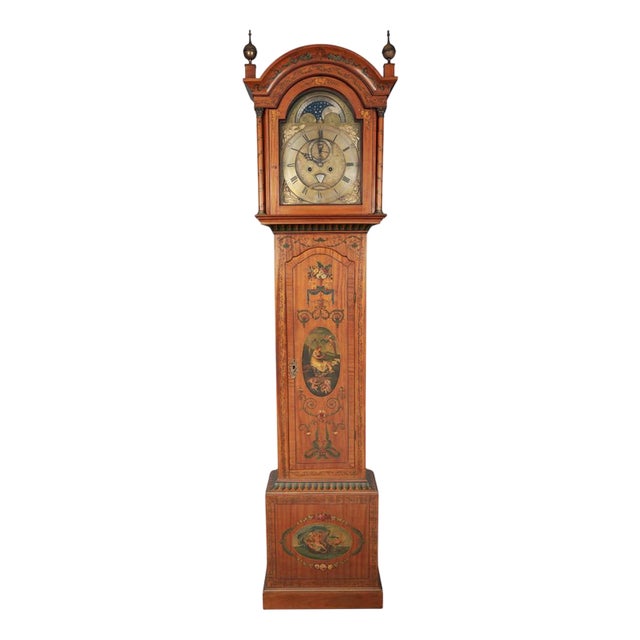 Scottish Grandfather Clock Moonphase Longcase Painted Satinwood, 1830 For Sale