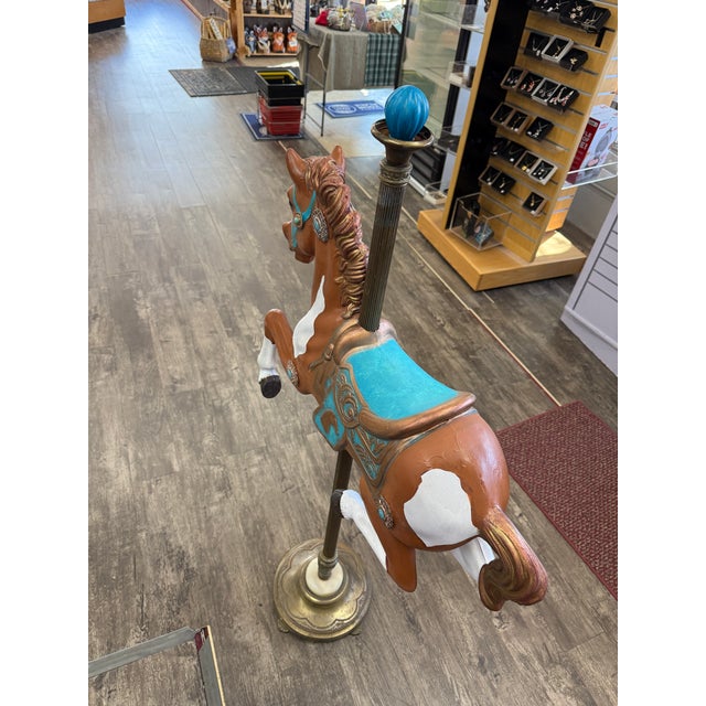 Victorian Hand Painted Antique Carousel Horse With Brass Torchiere Stand For Sale - Image 3 of 16