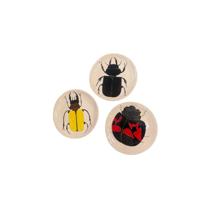 2000 - 2009 Set of 3 Vintage Handcrafted Ceramic Insect Beetle Plates For Sale - Image 5 of 12