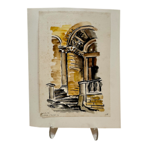 Henry Emil Salloch Original Watercolor on Paper Grezzo, Italy. 1970.