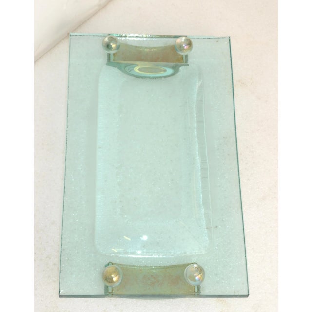 Fontana Arte Glass Beveled & Gold Infused Rectangle Footed Serving Tray Italy For Sale - Image 9 of 13