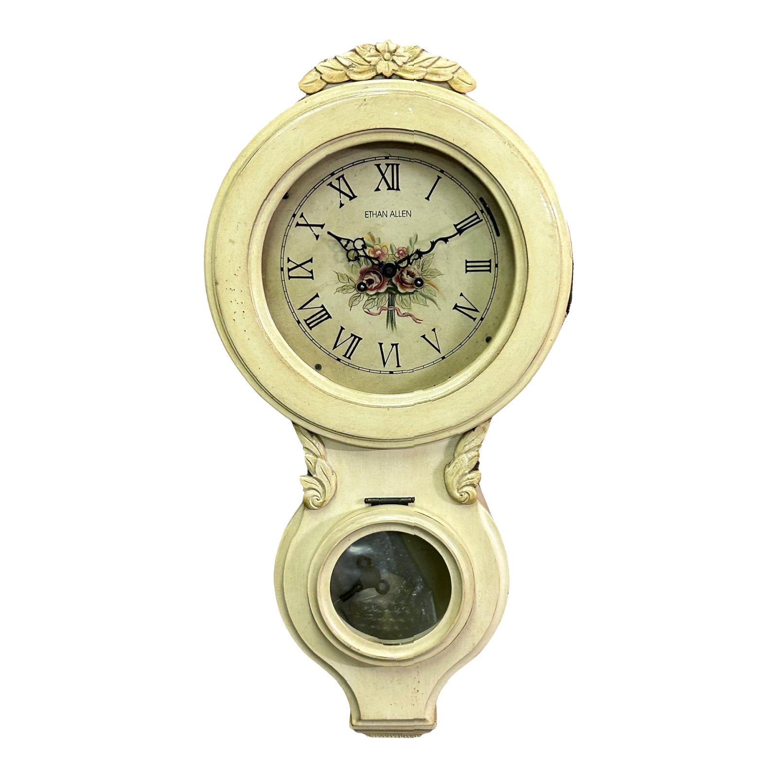 Vintage Ethan Allen Antique White Wall Clock W/Pendulum Chairish