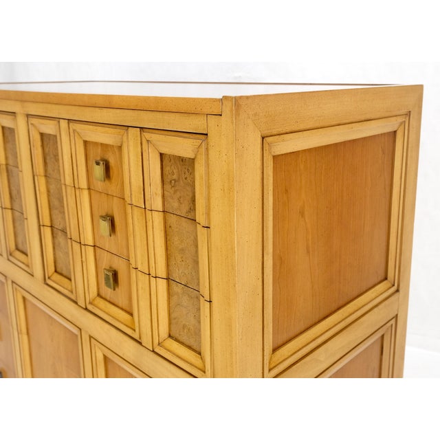 1960s Burl Wood Panel Brass Birch 7 Drawer Mid Century Modern High Boy Dresser For Sale - Image 5 of 12