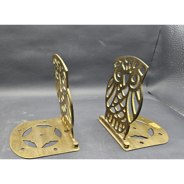 Vintage 1970s Brass Owl Bookends Pair of 2 Made in Taiwan For Sale - Image 4 of 8