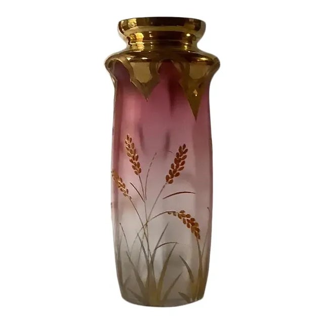 1920s Moser Hand-Painted Enamel Glass Vase For Sale - Image 4 of 4