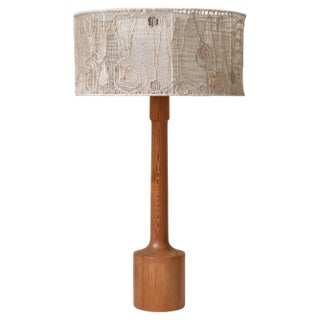 Large Pinewood Table Lamp, Handmade Shade Marianne Von Münchow, Sweden, 1960s For Sale