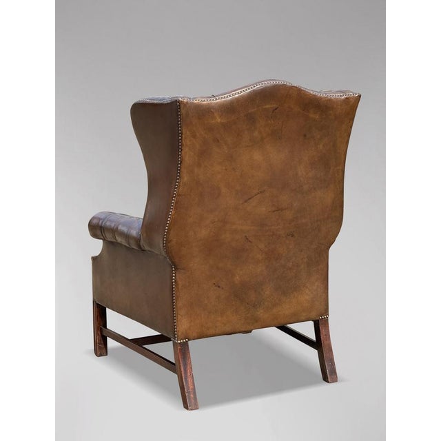 Brown Leather Full Button Wing Back Armchair, 1910 For Sale - Image 4 of 9