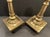 Pair of heavy sand cast brass threaded candlesticks from the upper Asian continent. The sand casting gives them the rough...