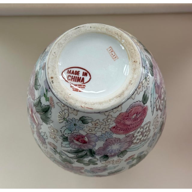 Ceramic Vintage Chinoiserie Floral Vase For Sale - Image 7 of 10