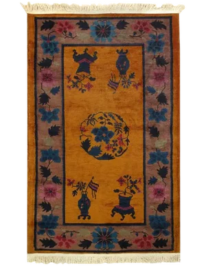 Pasargad Orange Antique Chinese Art Deco Rug-3'1'' X 4'9"