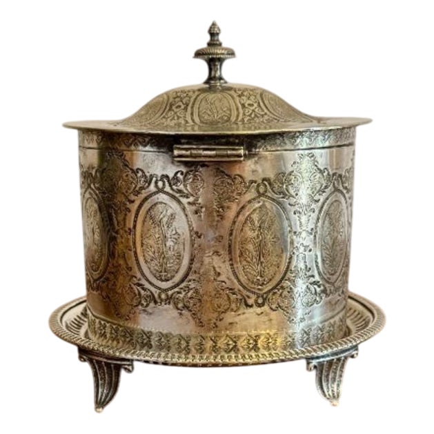 Antique Edwardian Silver Plated Biscuit Barrel, 1900 For Sale