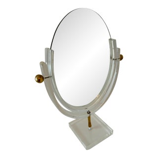 1960s Charles Hollis Jones Acrylic & Brass Double Sided Table Mirror For Sale