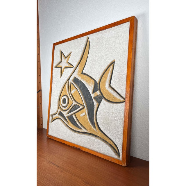 Mid-Century Modern Hand Carved Stone Wall Relief with Fish Design, 1960s, in Very Good conditions. Designed 1960 to 1969