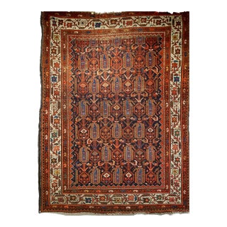 Vintage Persian Malayer Rug, Hand-Knotted Wool, Paisley Pattern, 5x6, Navy & Ivory For Sale