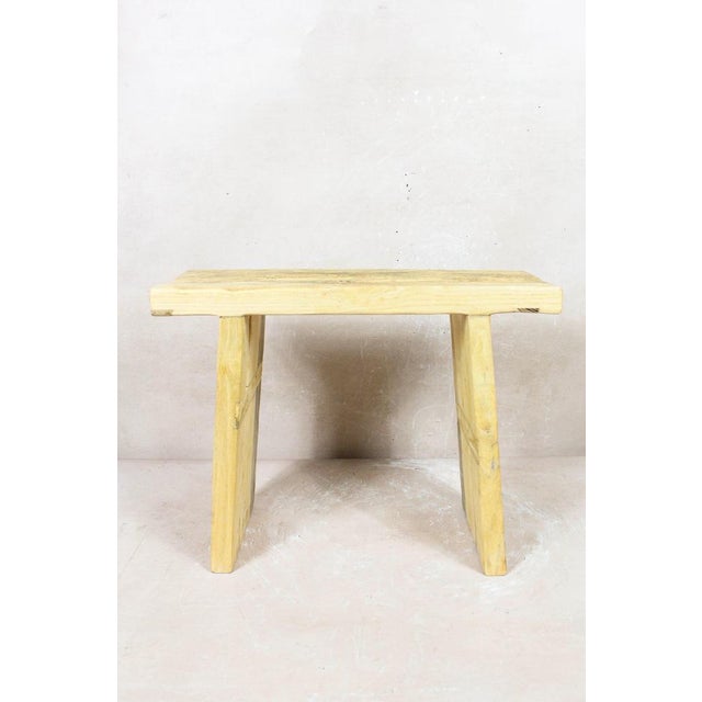Vintage Rustic Square Stool in Elm Wood For Sale - Image 5 of 5
