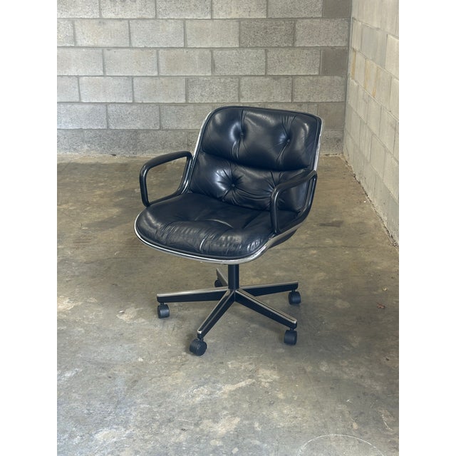 Iconic desk or office chair designed by Charles Pollock for Knoll. Extremely comfortable with soft black leather. Chair...