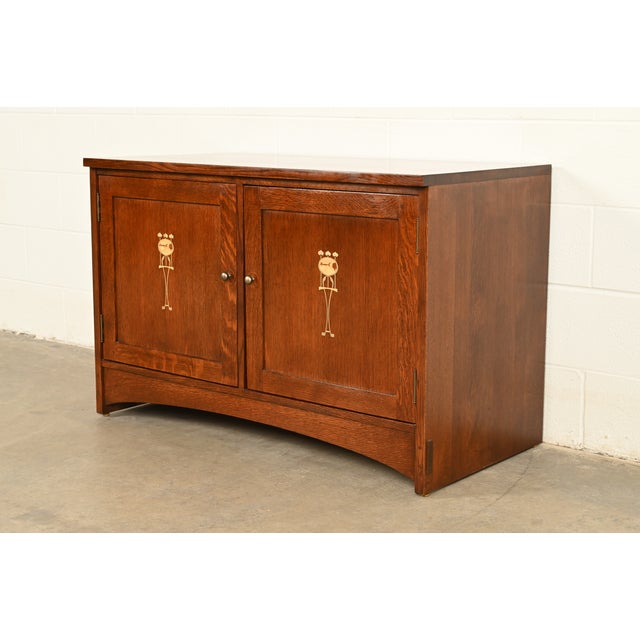 Stickley Harvey Ellis Collection Mission Arts & Crafts Inlaid Oak Console or Media Cabinet For Sale - Image 15 of 15