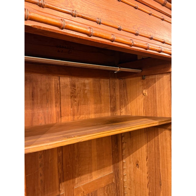 R. J. Horner Style Victorian Faux Bamboo Pine Mirrored Armoire For Sale In San Francisco - Image 6 of 12
