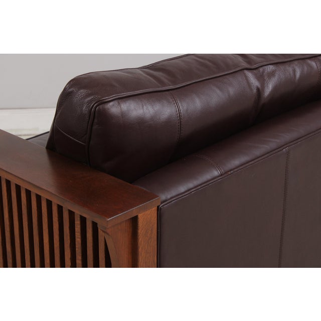 Stickley Mission Oak Burgundy Leather Sofa For Sale - Image 14 of 18