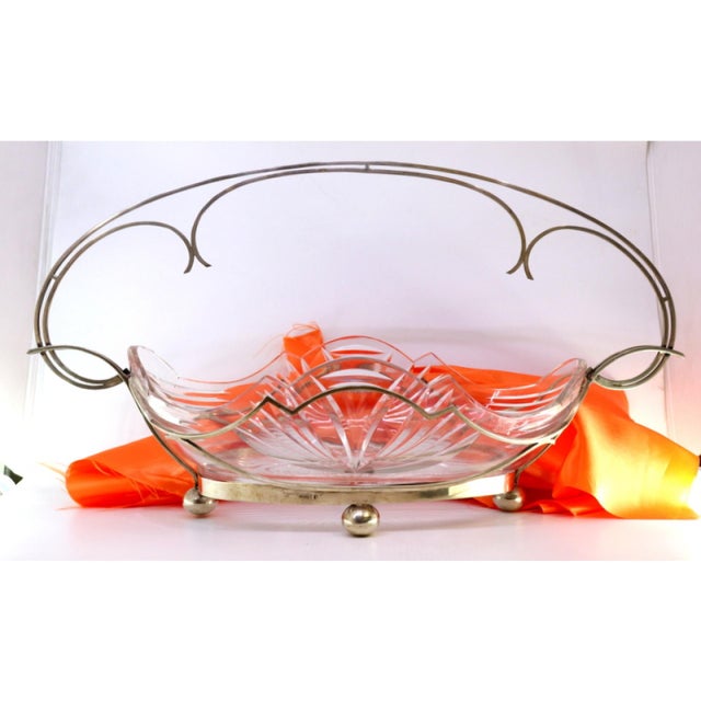 Fruit Bowl Centerpiece with Silver Structure, Cut Glass Core and Ball-Shaped Feet For Sale - Image 5 of 6