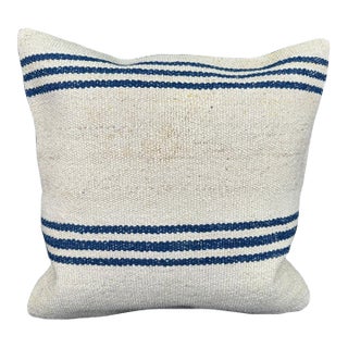Turkish Hemp Pillow Cushion Natural Beige Blue Cushion Cover 20"x20" For Sale