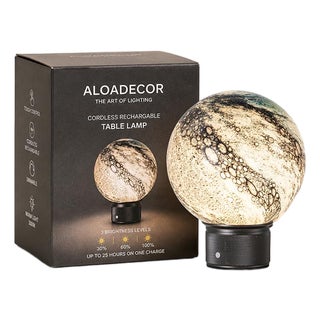 Aloadecor Cosmic Blue Hand-Blown Art Glass Globe Table Lamp Cordless Rechargeable Decorative Bedside Lamp With Dimmable Led For Sale