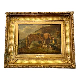 C R Breytle, Scene with Horses & Dogs, 1880, Oil on Canvas, Framed For Sale