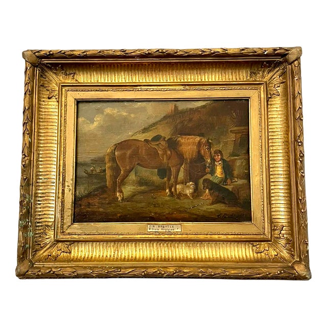 C R Breytle, Scene with Horses & Dogs, 1880, Oil on Canvas, Framed For Sale