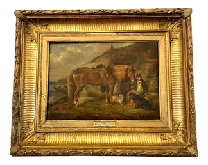 C R Breytle, Scene with Horses & Dogs, 1880, Oil on Canvas, Framed