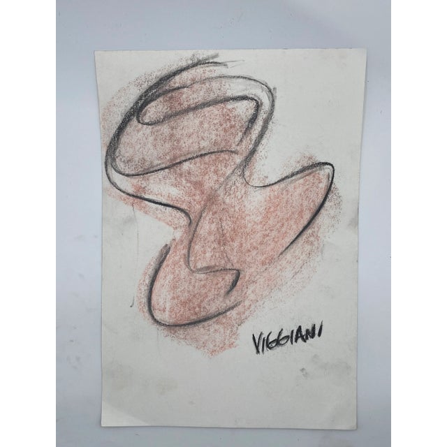 Abstract Late 20th Century Charcoal Abstract Drawing Signed Viggiani For Sale - Image 3 of 3
