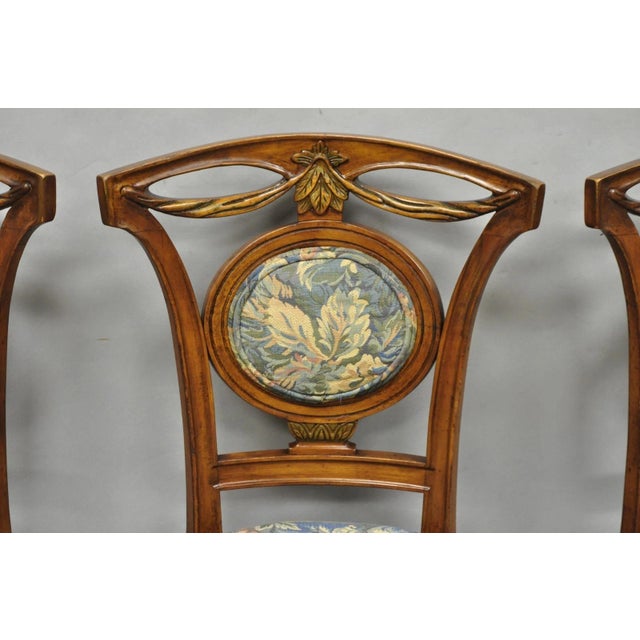 Traditional Vintage French Regency Style Carved Walnut Drape Back Dining Side Chair Set of 4 For Sale - Image 3 of 15