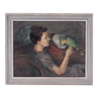 Albert Serwazi (American 1905-1992) "Gertrude With Parrot". Oil on Canvas C 1940s For Sale