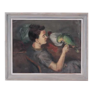 Albert Serwazi (American 1905-1992) "Gertrude With Parrot". Oil on Canvas C 1940s