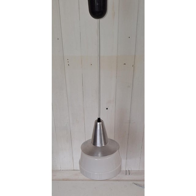Vintage Ceiling Lamp with Aluminum Mount and White Glass Shade, 1970s For Sale - Image 4 of 8