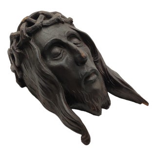 Large Ecce Homo Sacred Relief of Christ's Head in Walnut, 1720s For Sale
